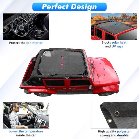 Jimen for JKU Sun Shade، مظلة علوية بيكيني شبكية لسيارة Jeep Wrangler JK Unlimited 2007-2018 4 أبواب فقط، أسود in Kuwait