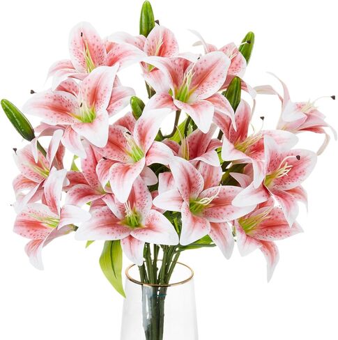 2 Pcs 24 Heads Artificial Tiger Lily Flowers with 18 Heads Full Bloom Easter Lily & 6 Buds, 20.5 Inch Long Stem Faux Fake Flowers Bouquets for Wedding Party Easter Decor(White) in Saudi Arabia