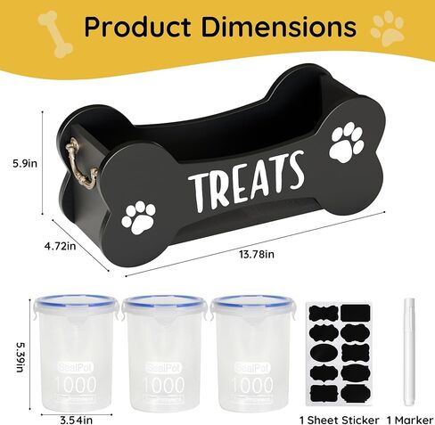 WGFKVAS Dog Treat Container شملت 3 جرار محكمة الإغلاق مع 1000 مل ، حاوية تخزين طعام الكلاب هدية منظم الأليفة للحيوانات الأليفة لأصحاب قطط الحيوانات الأليفة in Kuwait