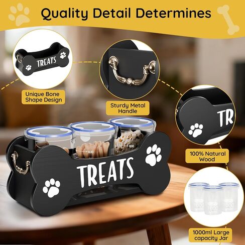 WGFKVAS Dog Treat Container شملت 3 جرار محكمة الإغلاق مع 1000 مل ، حاوية تخزين طعام الكلاب هدية منظم الأليفة للحيوانات الأليفة لأصحاب قطط الحيوانات الأليفة in Kuwait