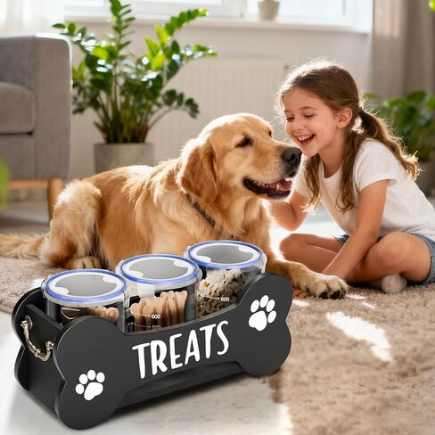 WGFKVAS Dog Treat Container شملت 3 جرار محكمة الإغلاق مع 1000 مل ، حاوية تخزين طعام الكلاب هدية منظم الأليفة للحيوانات الأليفة لأصحاب قطط الحيوانات الأليفة in Kuwait