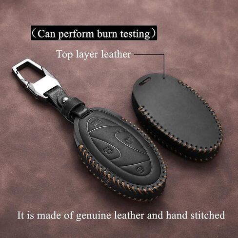 Genuine Leather Compatible with Hyundai Key Fob Cover fit 2025 Elanrtra Sonata Ioniq Santa Fe Santa Cruz Tucson 5 Buttons Accessories Keychains (Black) in Saudi Arabia