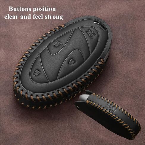 Genuine Leather Compatible with Hyundai Key Fob Cover fit 2025 Elanrtra Sonata Ioniq Santa Fe Santa Cruz Tucson 5 Buttons Accessories Keychains (Black) in Saudi Arabia