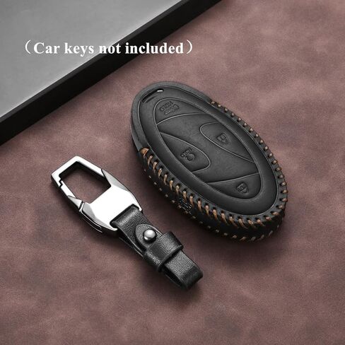 Genuine Leather Compatible with Hyundai Key Fob Cover fit 2025 Elanrtra Sonata Ioniq Santa Fe Santa Cruz Tucson 5 Buttons Accessories Keychains (Black) in Saudi Arabia