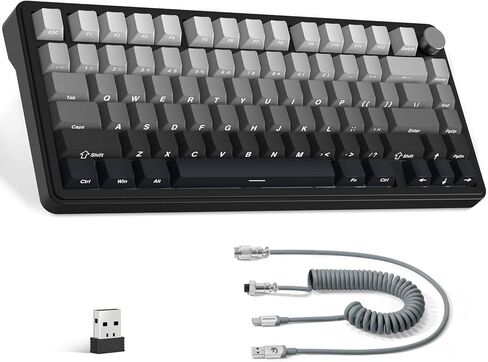 ATTACK SHARK X85 Wireless Mechanical Gaming Keyboard with Knob Hot Swappable BT/2.4GHz/USB-C Side Print PBT Keycaps 75% Gasket Keyboard RGB Coiled Cable Linear White Jade Switch for PC/MAC/Win in Kuwait