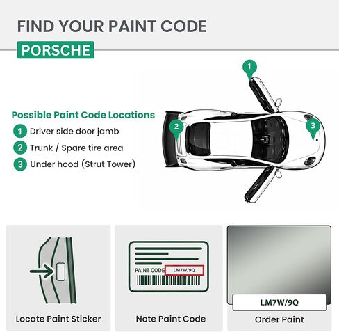 ERA Paints - LM7W/9Q - Meteor Gray Metallic for PORSCHE Exact OEM Color Match Automotive Touch Up Paint for Cars - Scratch & Chip Repair for Metal & Plastic - Premium Kit - Made in USA in Kuwait