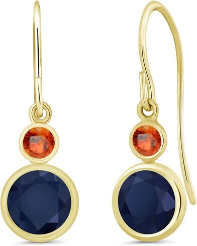 Gem Stone King 14K Yellow Gold Blue Sapphire and Orange Sapphire Drop Dangle Earrings For Women (2.26 Cttw, Gemstone September Birthstone, Round 6MM and 3MM) in Kuwait