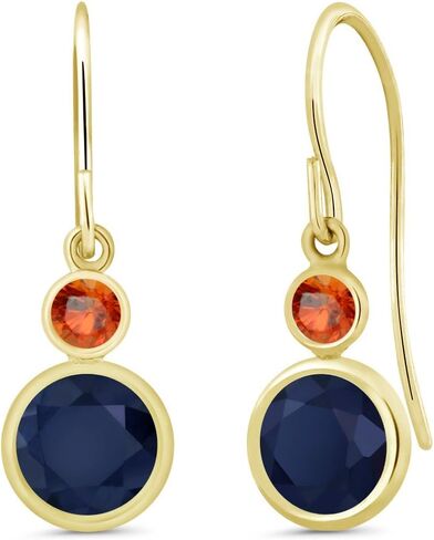 Gem Stone King 14K Yellow Gold Blue Sapphire and Orange Sapphire Drop Dangle Earrings For Women (2.26 Cttw, Gemstone September Birthstone, Round 6MM and 3MM) in Kuwait