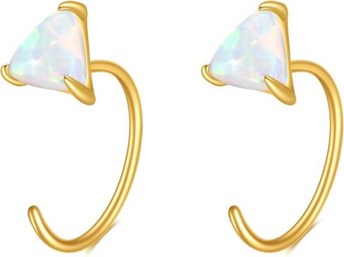 DOVRAN 14K Gold Opal Earrings for Women Real Solid Yellow Gold Triangle Hoop Hypoallergenic Jewelry Gifts for Her in Saudi Arabia