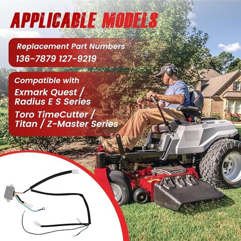 136-7879 Voltage Regulator with Harness Compatible with Exmark Quest Radius E & S Series Toro TimeCutter/Titan/Z-Master Replace# 136-7879-00 127-9219 in Kuwait