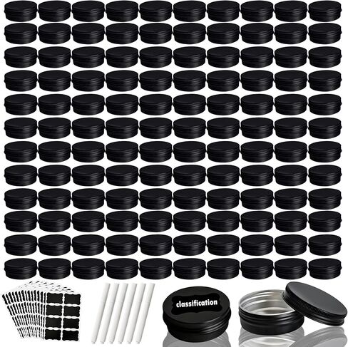 120 Pack Round Aluminum Tin with Screw Lid 2 oz Round Metal Cans Containers Empty Balm Storage Jars DIY Refillable Tin with 6 Markers 15 Sheets Stickers for Candle Salve Cosmetic Spices (Color Set 2) in Kuwait