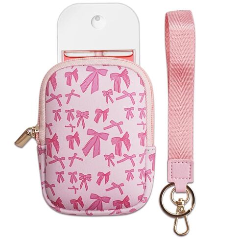Elyndor Hand Sanitizer Spray Case, Compatible with Touchland Hand Sanitizer Power Mist & Glow Mist 1 FL OZ/30 mL, Sanitizer Holder with Keychain for Travel Size, Makeup Bag for Women Gift (Pink Bows) in Saudi Arabia