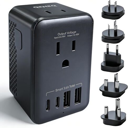 محول جهد كهربائي، محول 220 فولت إلى 110 فولت، محول سفر عالمي، محول طاقة من أمريكا إلى أوروبا مع قابس المملكة المتحدة/الاتحاد الأوروبي/الاتحاد الأفريقي/M، لمجفف الشعر مع 2 USB A و2 USB C in Kuwait