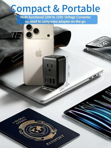 محول جهد كهربائي، محول 220 فولت إلى 110 فولت، محول سفر عالمي، محول طاقة من أمريكا إلى أوروبا مع قابس المملكة المتحدة/الاتحاد الأوروبي/الاتحاد الأفريقي/M، لمجفف الشعر مع 2 USB A و2 USB C in Kuwait