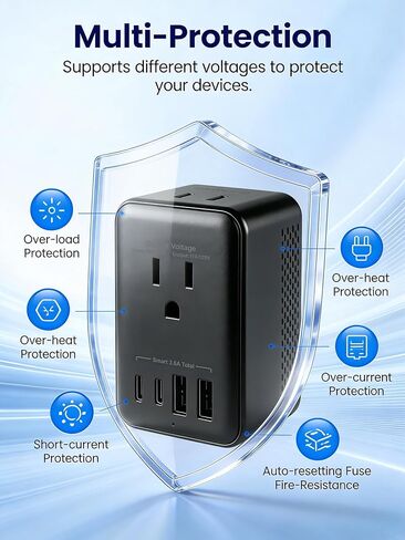 محول جهد كهربائي، محول 220 فولت إلى 110 فولت، محول سفر عالمي، محول طاقة من أمريكا إلى أوروبا مع قابس المملكة المتحدة/الاتحاد الأوروبي/الاتحاد الأفريقي/M، لمجفف الشعر مع 2 USB A و2 USB C in Kuwait