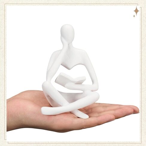 Yinkin Reading Thinker Statue, Abstract Art Thinker Sculptures Figurine, Modern Aesthetic Figurine Decoration for Home Living Room Bedroom Office Shelf Table Desk Bookshelf Decor(White) in Saudi Arabia