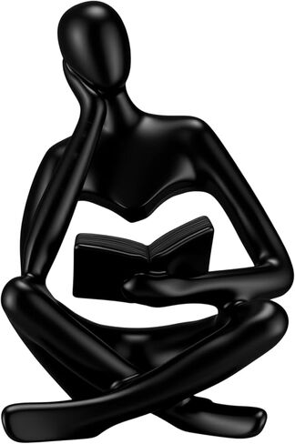 Yinkin Reading Thinker Statue, Abstract Art Thinker Sculptures Figurine, Modern Aesthetic Figurine Decoration for Home Living Room Bedroom Office Shelf Table Desk Bookshelf Decor(White) in Saudi Arabia