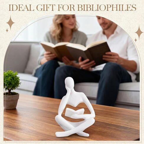 Yinkin Reading Thinker Statue, Abstract Art Thinker Sculptures Figurine, Modern Aesthetic Figurine Decoration for Home Living Room Bedroom Office Shelf Table Desk Bookshelf Decor(White) in Saudi Arabia