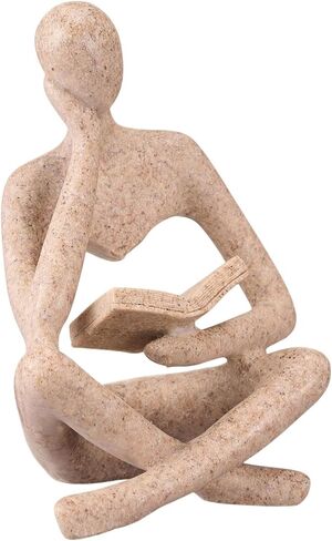 Yinkin Reading Thinker Statue, Abstract Art Thinker Sculptures Figurine, Modern Aesthetic Figurine Decoration for Home Living Room Bedroom Office Shelf Table Desk Bookshelf Decor(White) in Saudi Arabia