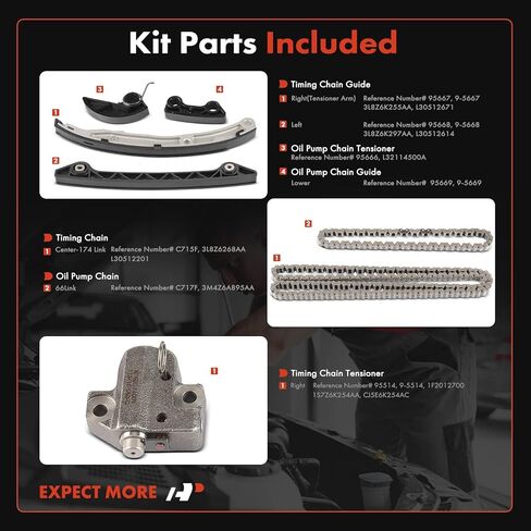 A-Premium 7PCS Engine Timing Chain Kit W/Tensioner & Guide Compatible with Mazda - 3 2004-2007, 6 2003-2007, 5 2006-2007 - L4 2.3L - Replace# L32114500A, L30512614 in Saudi Arabia