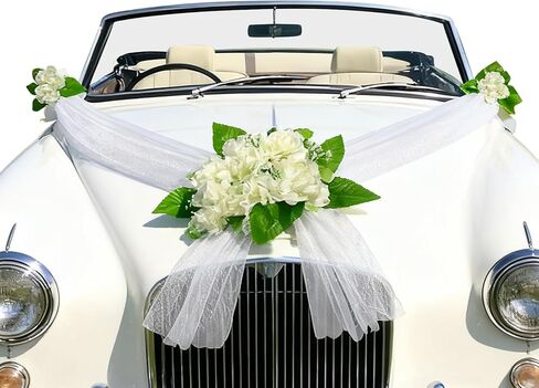 مجموعة ديكورات زفاف السيارة، ملصقات زهور لديكورات سيارات الزفاف، ديكورات زفاف شهر العسل للسيارة، دعامات صور لحفلات الزفاف، أبيض in Kuwait