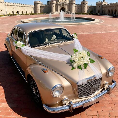 مجموعة ديكورات زفاف السيارة، ملصقات زهور لديكورات سيارات الزفاف، ديكورات زفاف شهر العسل للسيارة، دعامات صور لحفلات الزفاف، أبيض in Kuwait