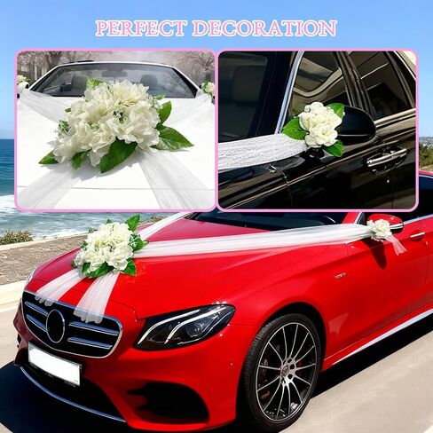 مجموعة ديكورات زفاف السيارة، ملصقات زهور لديكورات سيارات الزفاف، ديكورات زفاف شهر العسل للسيارة، دعامات صور لحفلات الزفاف، أبيض in Kuwait