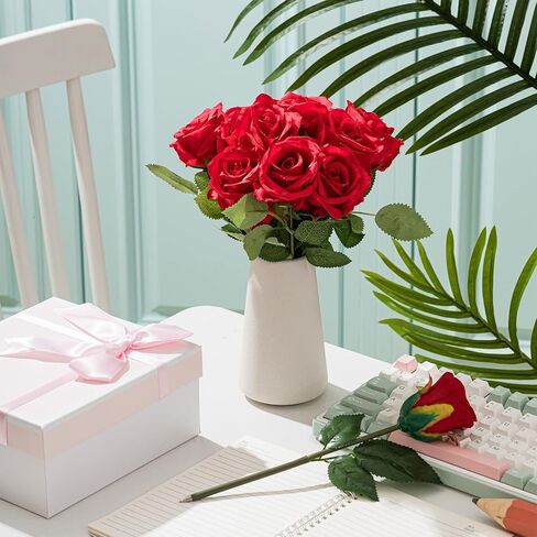 12 Pcs Valentines Rose Flower Pens with Vase Holder, Rose Flower Ballpoint, Mother's Day Set Artificial Plant Pens for Mom Sister Friend Grandma Nurse Gifts Supplies Wedding Decoration in Saudi Arabia