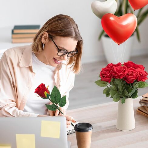 12 Pcs Valentines Rose Flower Pens with Vase Holder, Rose Flower Ballpoint, Mother's Day Set Artificial Plant Pens for Mom Sister Friend Grandma Nurse Gifts Supplies Wedding Decoration in Saudi Arabia