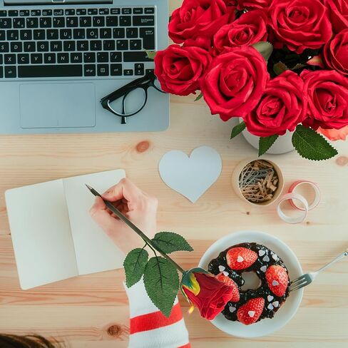 12 Pcs Valentines Rose Flower Pens with Vase Holder, Rose Flower Ballpoint, Mother's Day Set Artificial Plant Pens for Mom Sister Friend Grandma Nurse Gifts Supplies Wedding Decoration in Saudi Arabia