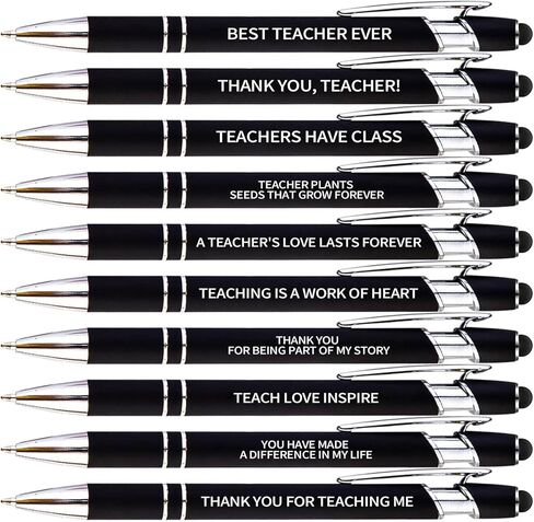 KeCee 10Pcs Thank You Teacher Pens, Teacher Appreciation Gifts Bulk, Personalized Ballpoint Pens Set, School Office Writing Supplies Gift, Black in Saudi Arabia