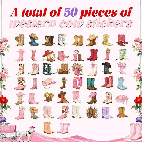 52 Pack Western Cowgirl Gifts for Women, Included 12 Pcs 0.5mm Black Ink Cowgirl Cowboy Boot Theme Ballpoint Pens Bulk Western Cowgirl Stickers for Women Cowboy Cowgirl Horse Lover Gifts in Saudi Arabia