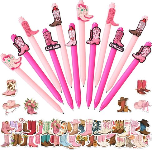 52 Pack Western Cowgirl Gifts for Women, Included 12 Pcs 0.5mm Black Ink Cowgirl Cowboy Boot Theme Ballpoint Pens Bulk Western Cowgirl Stickers for Women Cowboy Cowgirl Horse Lover Gifts in Saudi Arabia