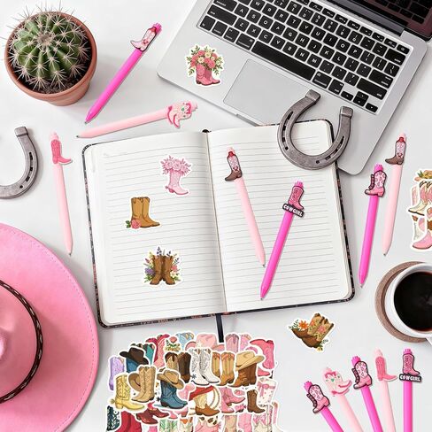 52 Pack Western Cowgirl Gifts for Women, Included 12 Pcs 0.5mm Black Ink Cowgirl Cowboy Boot Theme Ballpoint Pens Bulk Western Cowgirl Stickers for Women Cowboy Cowgirl Horse Lover Gifts in Saudi Arabia