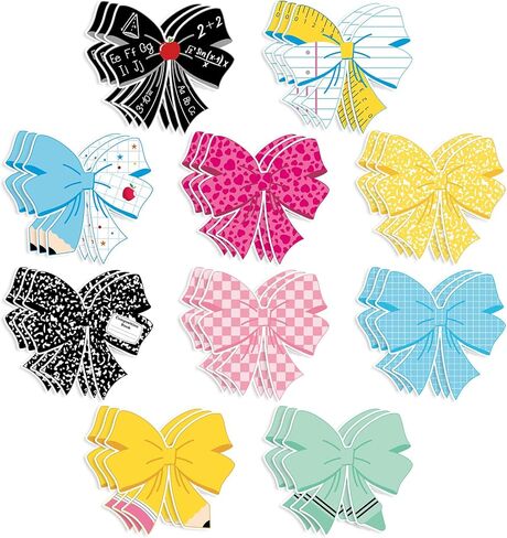 50Pcs Back to School Cutouts Composition Notebook Pencil Coquette Bow Paper Cutouts First Day of School Bulletin Board Decorations for Classroom Party Supplies Teacher Chalkboard Door Wall Decor in Saudi Arabia