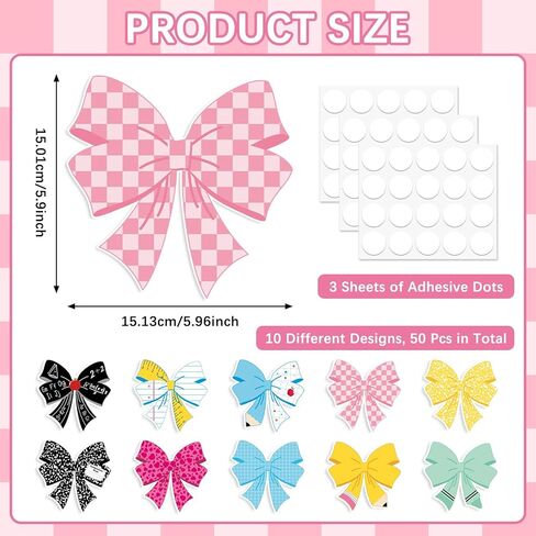 50Pcs Back to School Cutouts Composition Notebook Pencil Coquette Bow Paper Cutouts First Day of School Bulletin Board Decorations for Classroom Party Supplies Teacher Chalkboard Door Wall Decor in Saudi Arabia