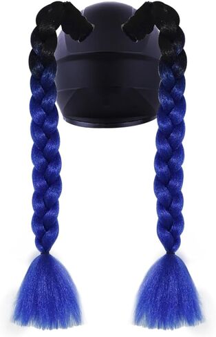MioCloth 2Pcs Helmet Pigtail Braids with Detachable Suction Cup Motorcycle Bicycle Skate Helmet Colorful Braids Hair Tails in Saudi Arabia