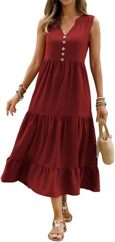 Scacto Womens Summer Tank Dress V Neck Ruffle Hem Maxi Dresses Flowy Tiered Boho Beach Vacation Sundress in Saudi Arabia