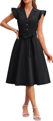 GRACE KARIN Womens Summer Midi Dress 2026 Flutter Short Sleeve Business Casual Dress Button Down Work Dresses with Pockets in Saudi Arabia