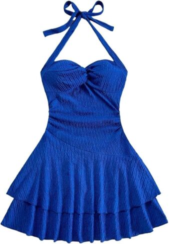 Casual Sleeveless A Line Mini Dress for Women Sexy Backless with Neck Tie Ruched Hem Dresses in Saudi Arabia