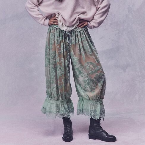 Women Lace Trim Long Bloomers Y2k Elastic Mid Rise Floral Ruffle Pantaloons Flared Slips Pants Pajama Bottoms in Saudi Arabia