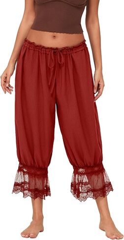 Women Lace Trim Long Bloomers Y2k Elastic Mid Rise Floral Ruffle Pantaloons Flared Slips Pants Pajama Bottoms in Saudi Arabia