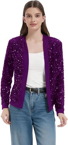 سترة نسائية متألقة بالترتر سترة سباركلي مفتوحة من الأمام لامعة معطف طويل الأكمام لحفلات الكوكتيل غير الرسمية in Kuwait