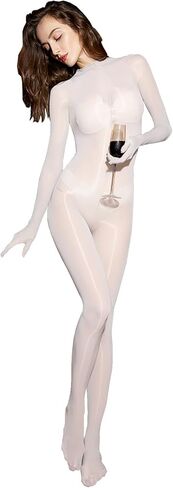 بدلة LESOYA للرجال 8D فائقة النحافة من النايلون الشفاف، بدلة Catsuit بزيت لامع مع 5 قفازات للأصابع in Kuwait