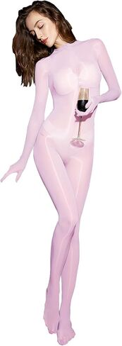بدلة LESOYA للرجال 8D فائقة النحافة من النايلون الشفاف، بدلة Catsuit بزيت لامع مع 5 قفازات للأصابع in Kuwait