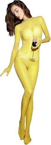 بدلة LESOYA للرجال 8D فائقة النحافة من النايلون الشفاف، بدلة Catsuit بزيت لامع مع 5 قفازات للأصابع in Kuwait