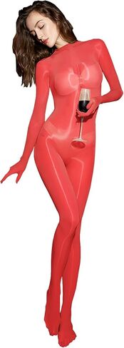 بدلة LESOYA للرجال 8D فائقة النحافة من النايلون الشفاف، بدلة Catsuit بزيت لامع مع 5 قفازات للأصابع in Kuwait