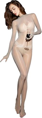 بدلة LESOYA للرجال 8D فائقة النحافة من النايلون الشفاف، بدلة Catsuit بزيت لامع مع 5 قفازات للأصابع in Kuwait