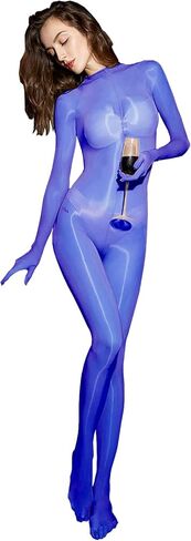 بدلة LESOYA للرجال 8D فائقة النحافة من النايلون الشفاف، بدلة Catsuit بزيت لامع مع 5 قفازات للأصابع in Kuwait