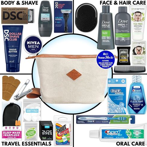 Convenience Kits International Men’s Super Premium 35 PC Travel Kit Featuring: Travel-Size Hair Care Products Plus Face, Body, Oral Care, Travel Essentials in Large Ivory Canvas Toiletry Bag in Kuwait